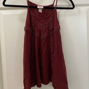 Dark red tank top with crochet detailing
